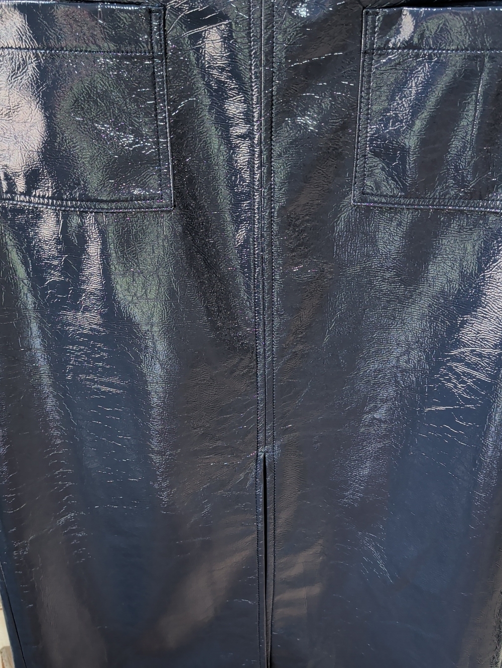 J.Crew, Patch Pocket, Navy Faux Leather Crinkle Skirt. Size 12 - Picture 2 of 10
